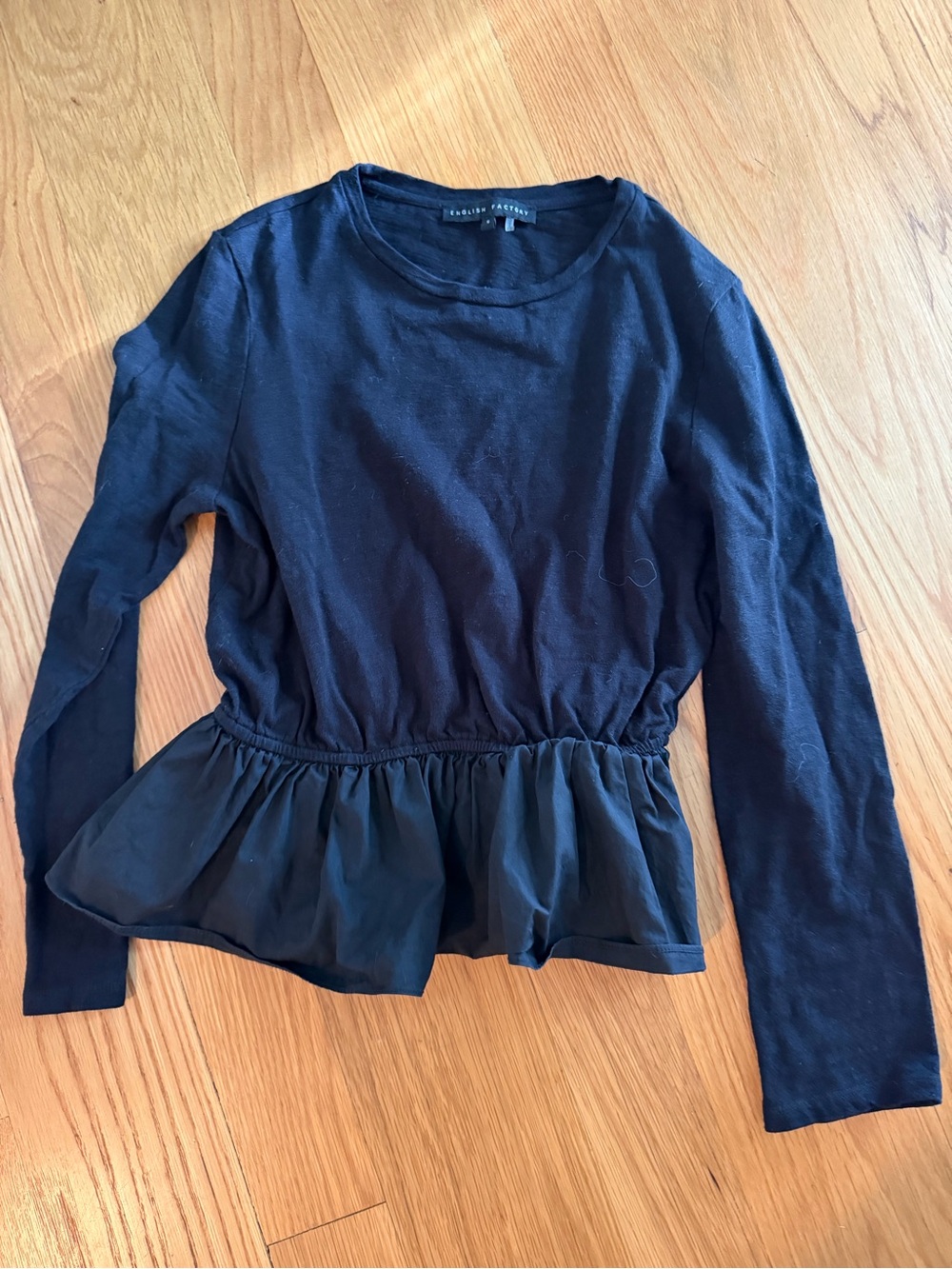 English Factory Girls Black Long Sleeve Peplum Top